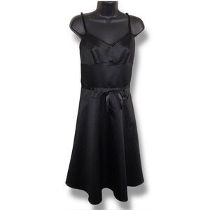 Small Black Satin Dress Sleeveless Pinup Rockabilly Goth Vneck Lace Trim